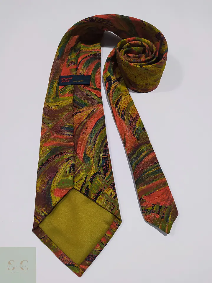 Corbata de Seda Vintage Grand Prix con Diseño Abstracto Artístico 4