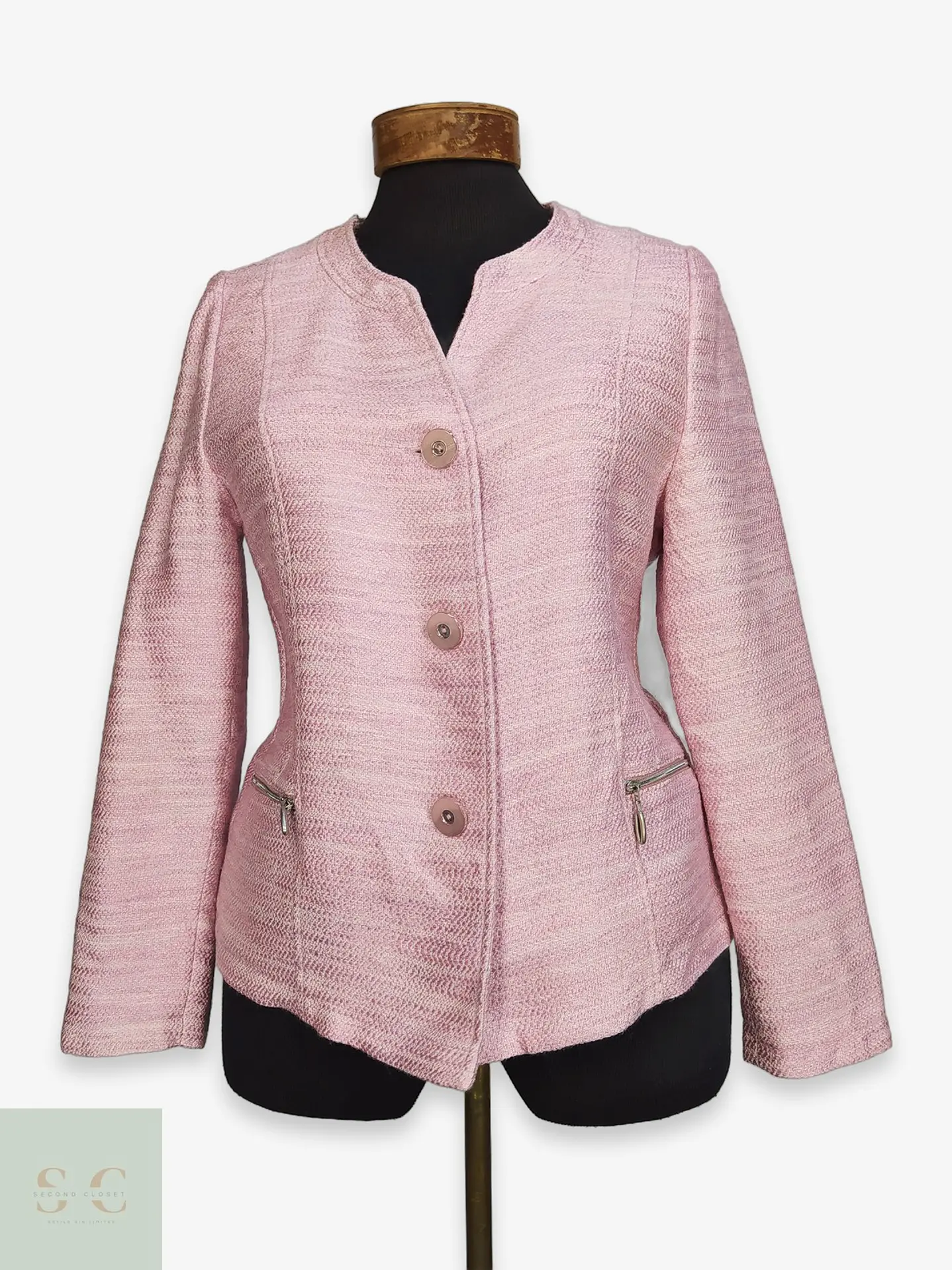 Chaqueta Corta Bouclé Texturizada Rosa AZ Modell Talla S 1