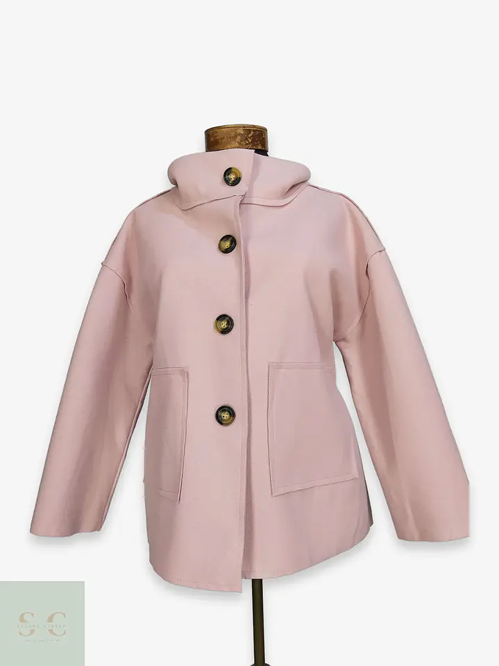 Abrigo Corto Oversize Rosa Palo Made in Italy Talla M 1