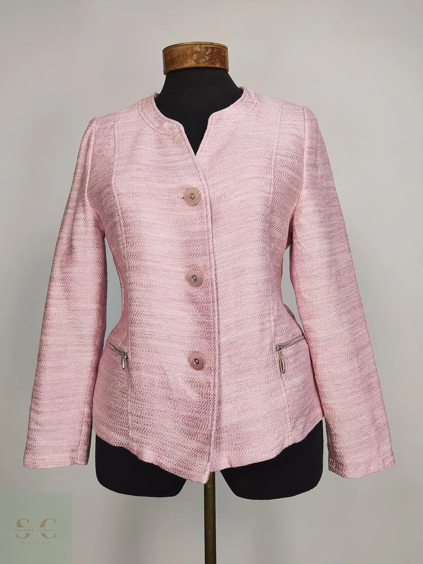 Chaqueta Corta Bouclé Texturizada Rosa AZ Modell Talla S 2