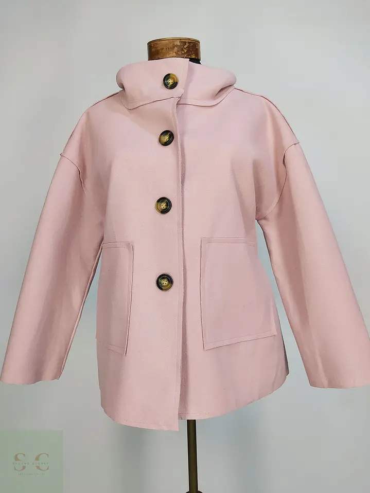 Abrigo Corto Oversize Rosa Palo Made in Italy Talla M 2