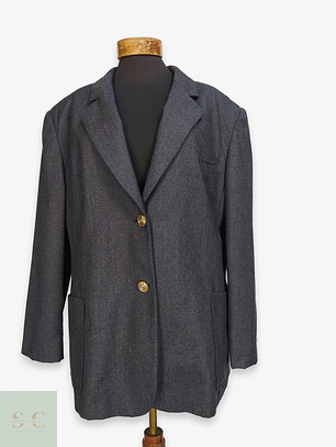 Blazer Vintage en Lana Virgen Gris Plomo con Botones Heráldicos Dorados Talla XXXL