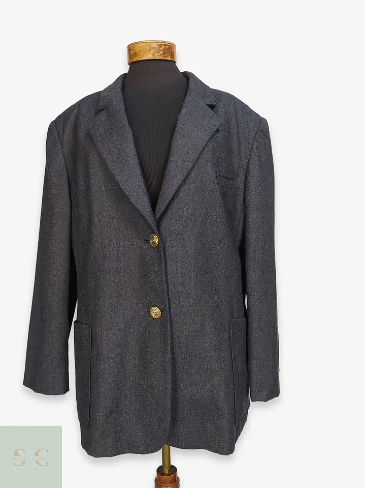 Blazer Vintage en Lana Virgen Gris Plomo con Botones Heráldicos Dorados Talla XXXL 1