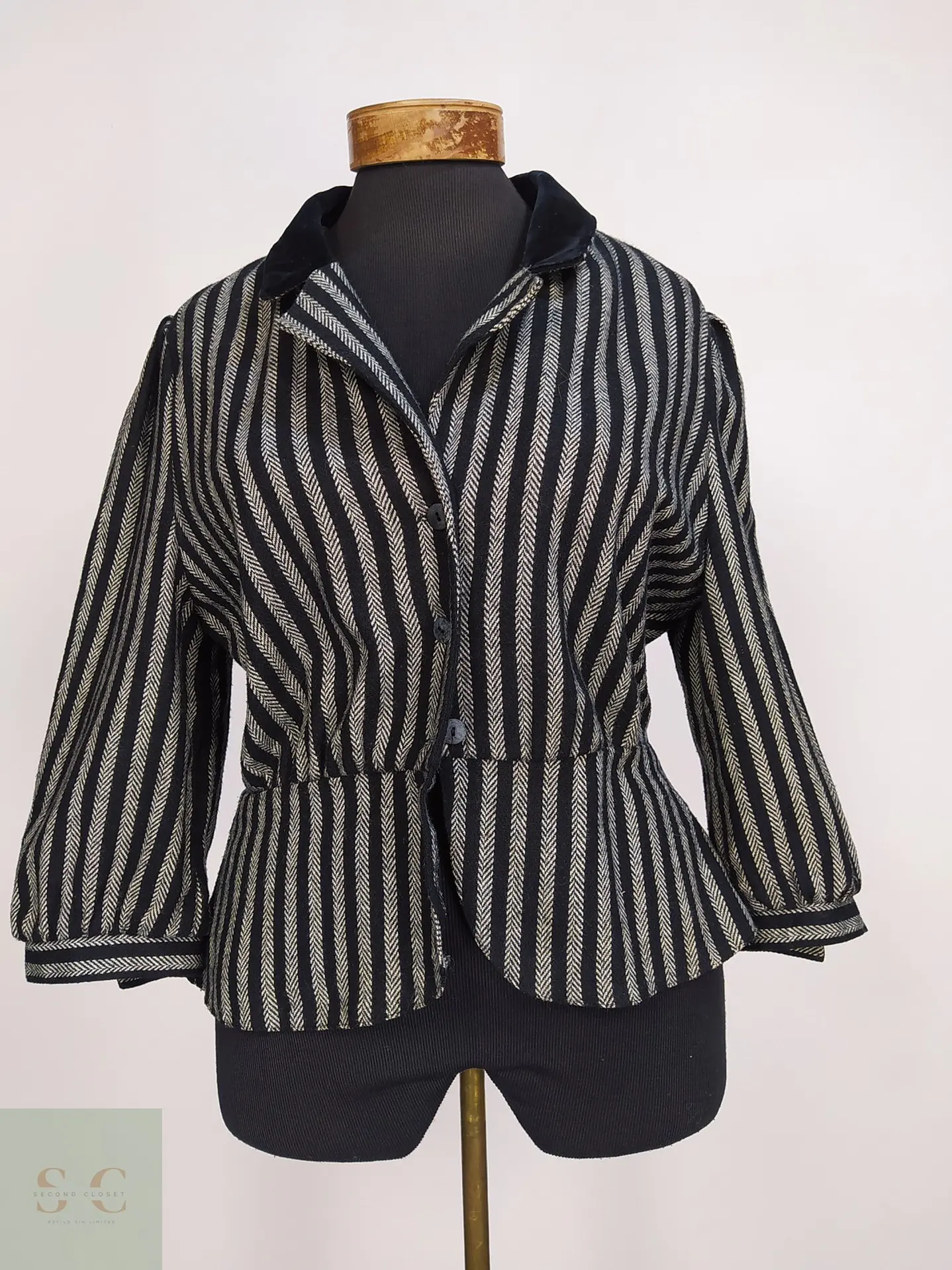 Chaqueta Vintage Miss Helen Estampado Espiga y Cuello de Terciopelo Talla SM 2