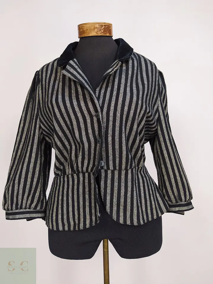 Chaqueta Vintage Miss Helen Estampado Espiga y Cuello de Terciopelo Talla SM 2