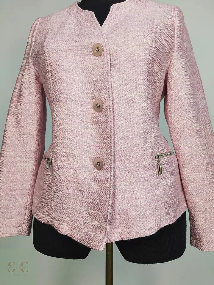 Chaqueta Corta Bouclé Texturizada Rosa AZ Modell Talla S 4