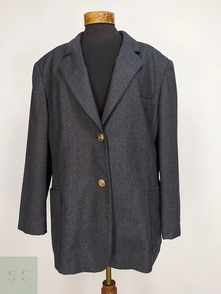 Blazer Vintage en Lana Virgen Gris Plomo con Botones Heráldicos Dorados Talla XXXL 2
