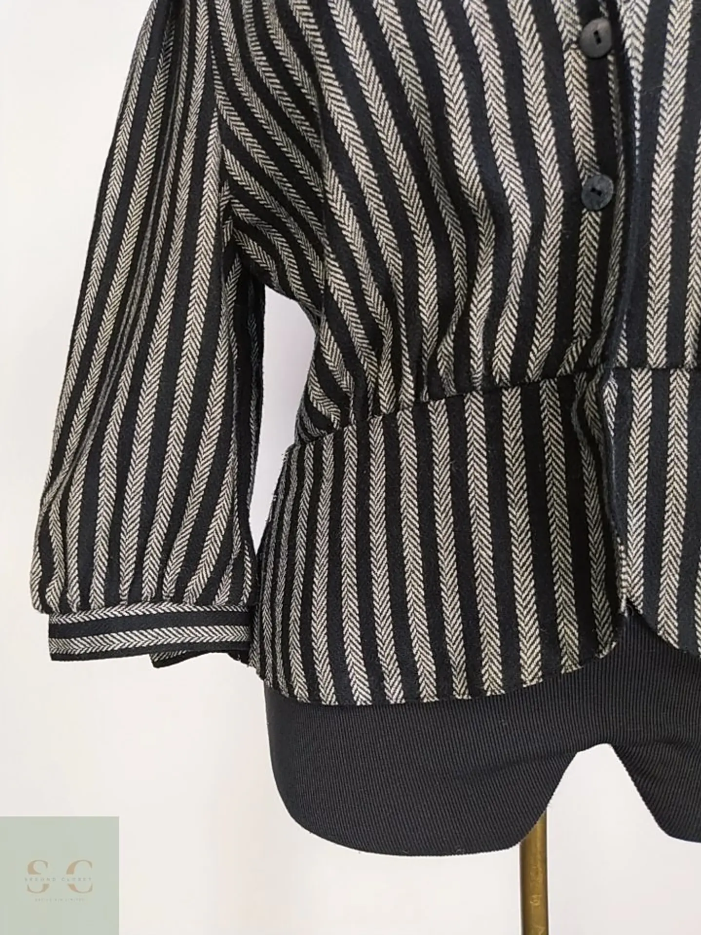 Chaqueta Vintage Miss Helen Estampado Espiga y Cuello de Terciopelo Talla SM 3