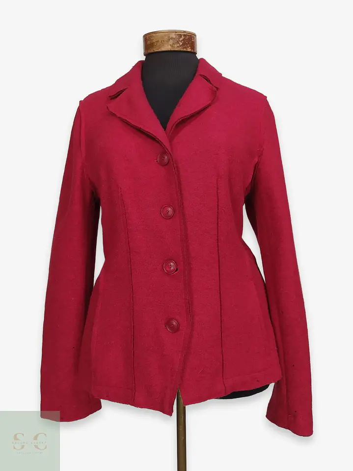 Blazer Vintage Rojo en Paño de Lana Enfieltrada Talla SM 1