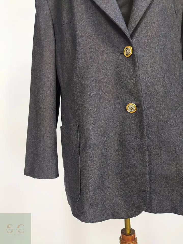 Blazer Vintage en Lana Virgen Gris Plomo con Botones Heráldicos Dorados Talla XXXL 3
