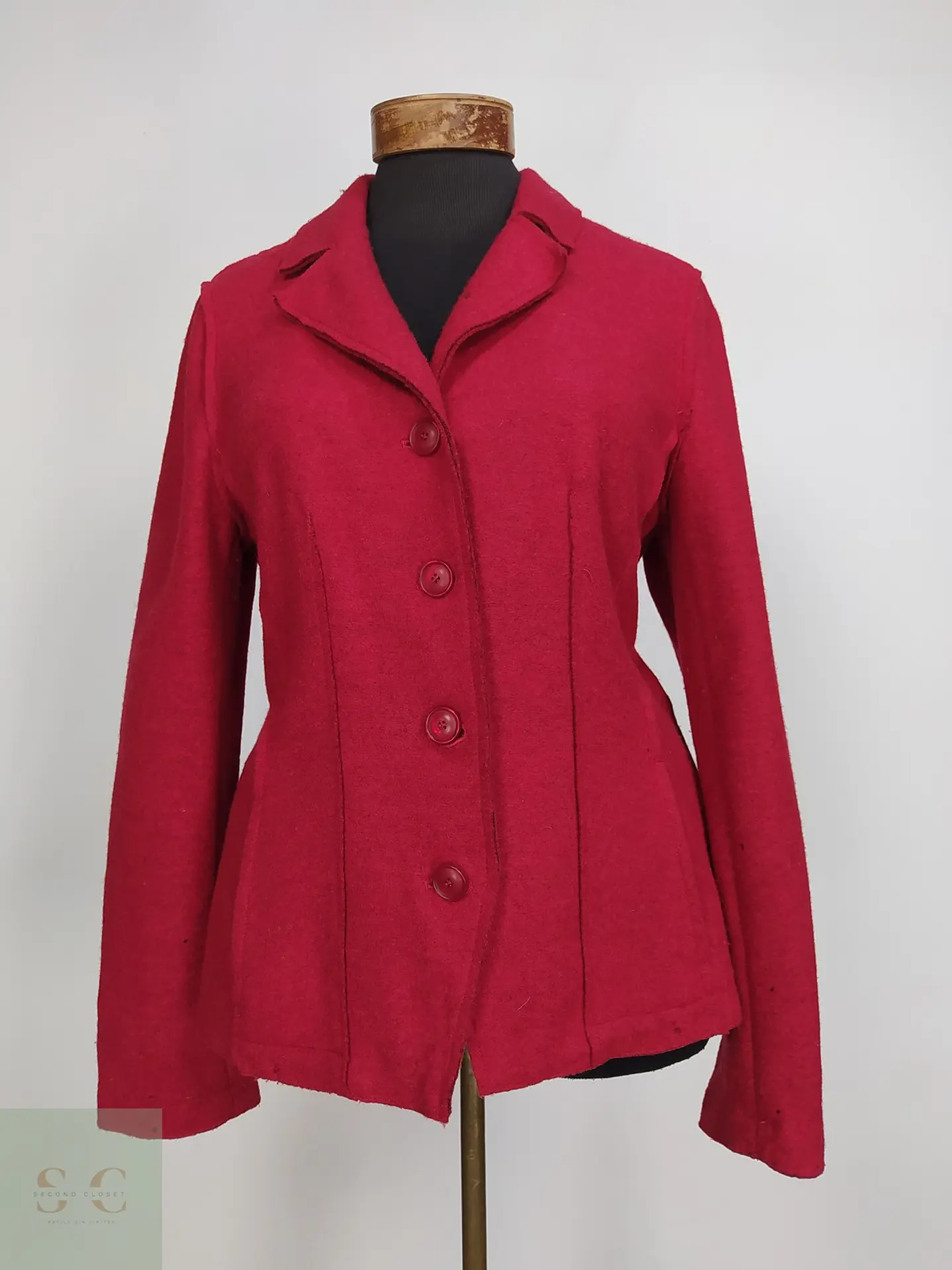 Blazer Vintage Rojo en Paño de Lana Enfieltrada Talla SM 2