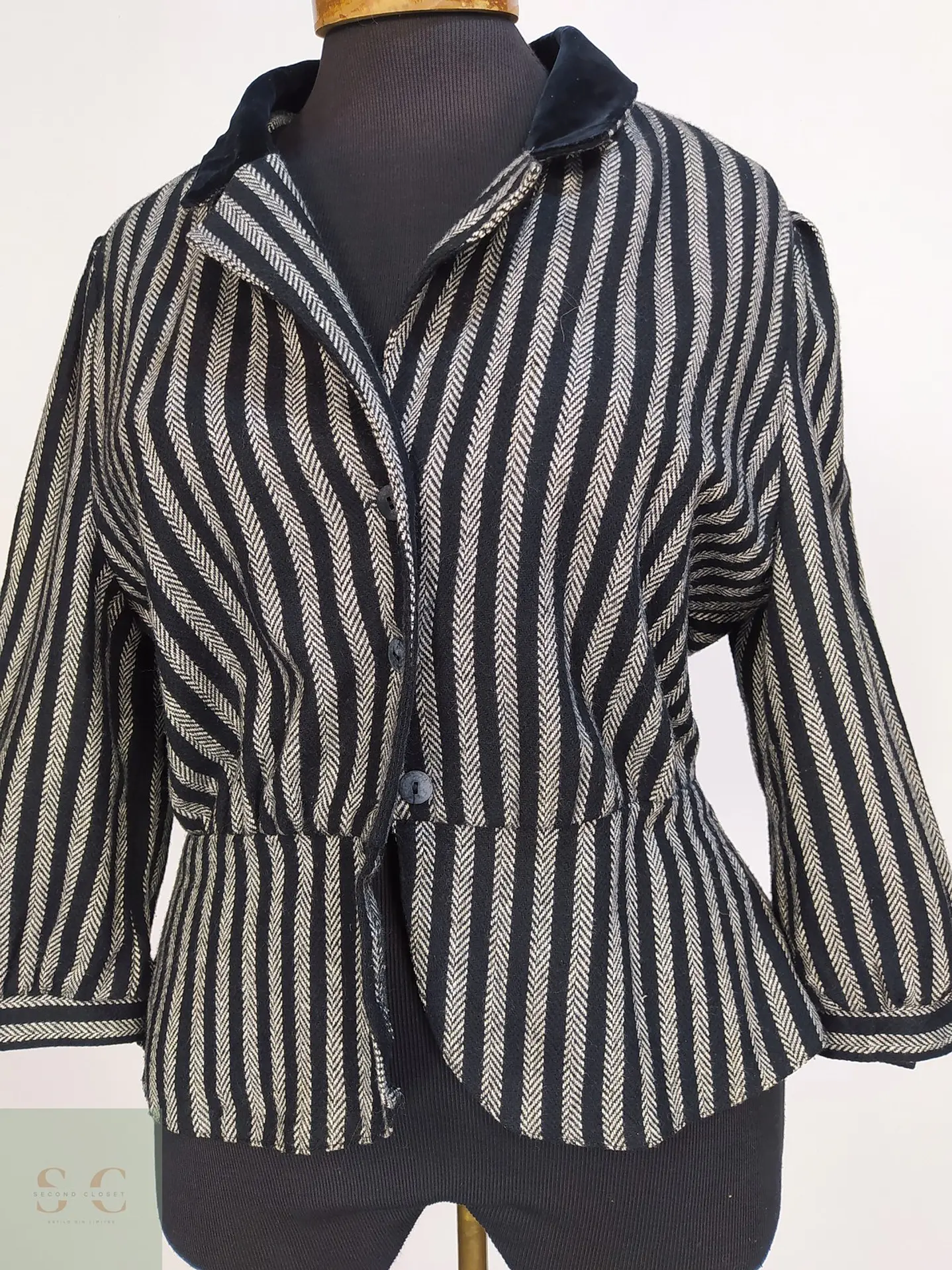 Chaqueta Vintage Miss Helen Estampado Espiga y Cuello de Terciopelo Talla SM 4