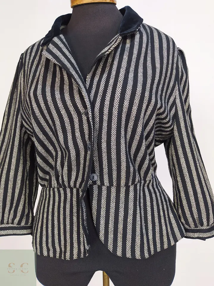 Chaqueta Vintage Miss Helen Estampado Espiga y Cuello de Terciopelo Talla SM 4