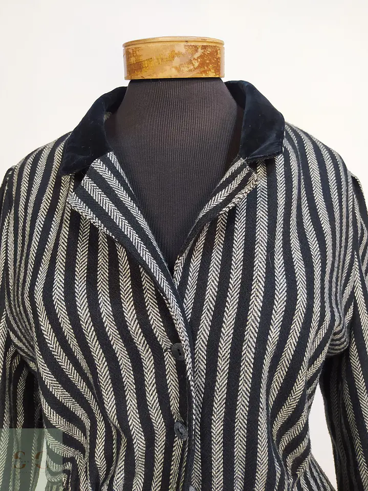 Chaqueta Vintage Miss Helen Estampado Espiga y Cuello de Terciopelo Talla SM 5