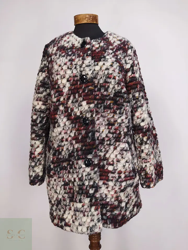 Abrigo Tejido Bouclé Laura Kent Burdeos Blanco Talla L 2