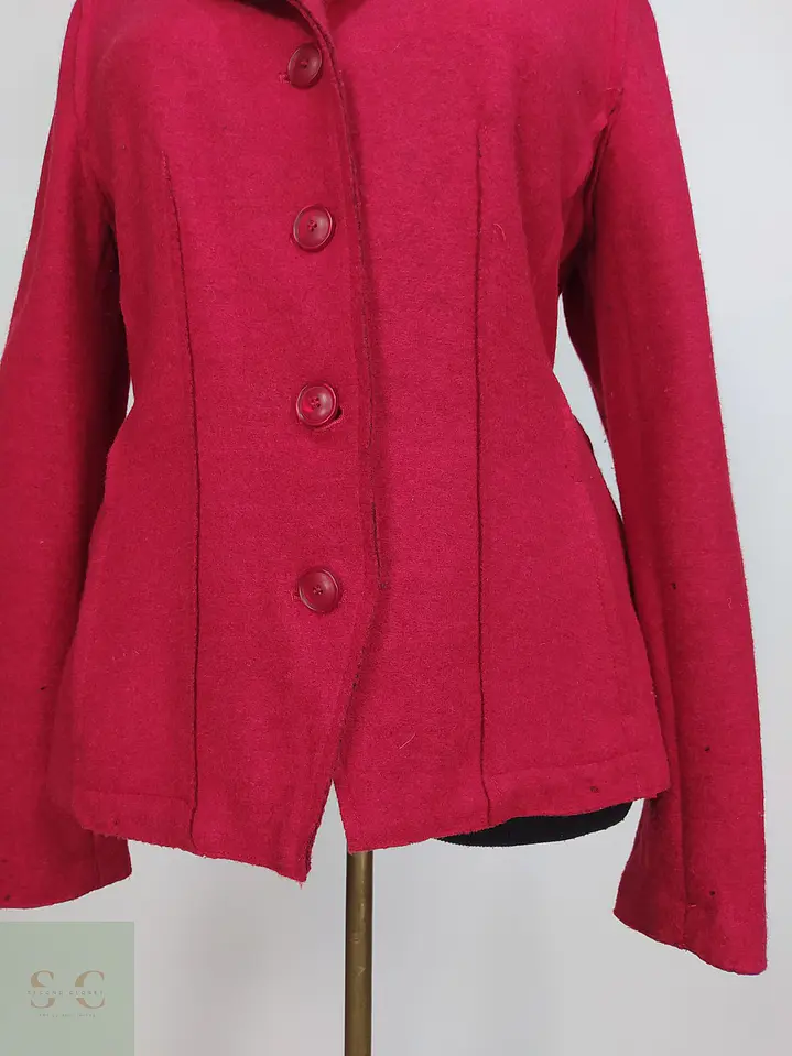 Blazer Vintage Rojo en Paño de Lana Enfieltrada Talla SM 4