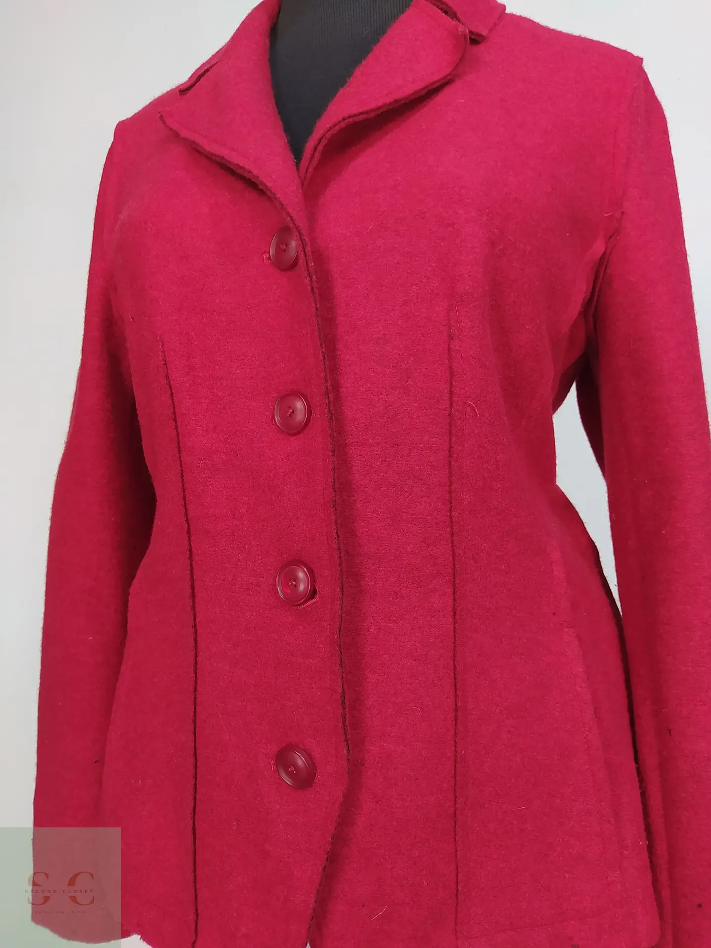 Blazer Vintage Rojo en Paño de Lana Enfieltrada Talla SM 5