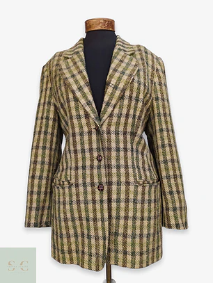 Blazer Hirsch Tweed Lana Virgen Verde Camel Talla L