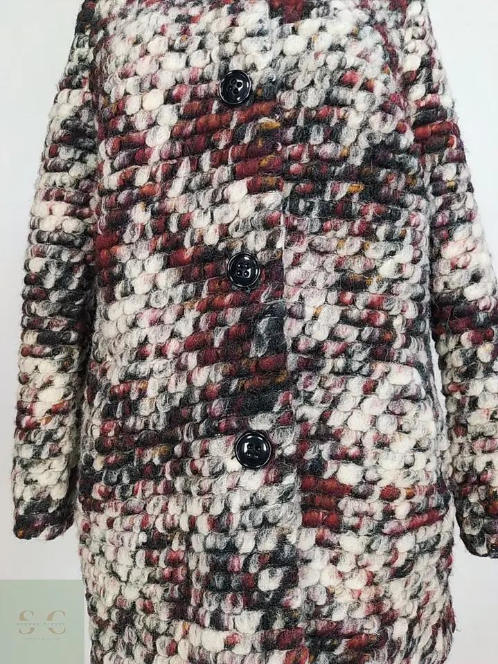 Abrigo Tejido Bouclé Laura Kent Burdeos Blanco Talla L 4