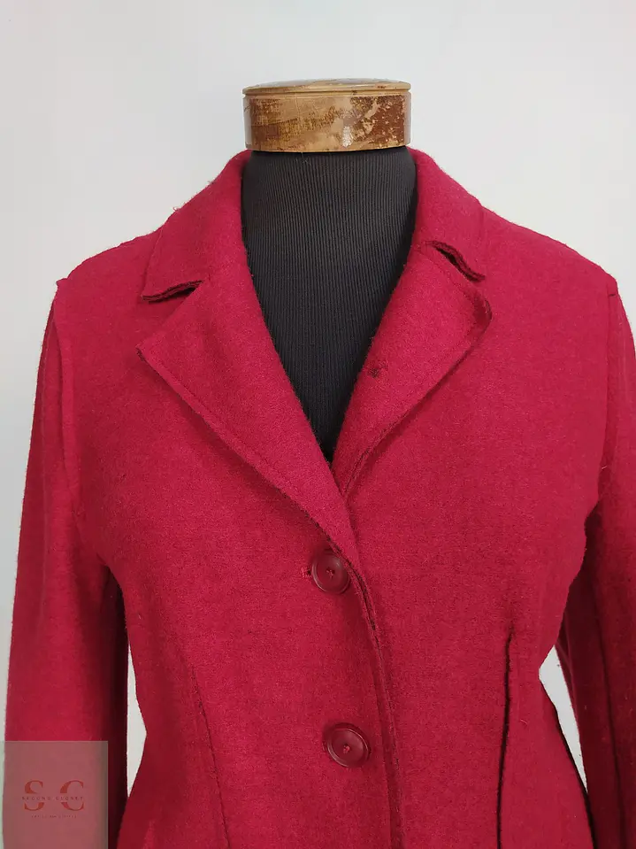 Blazer Vintage Rojo en Paño de Lana Enfieltrada Talla SM 6