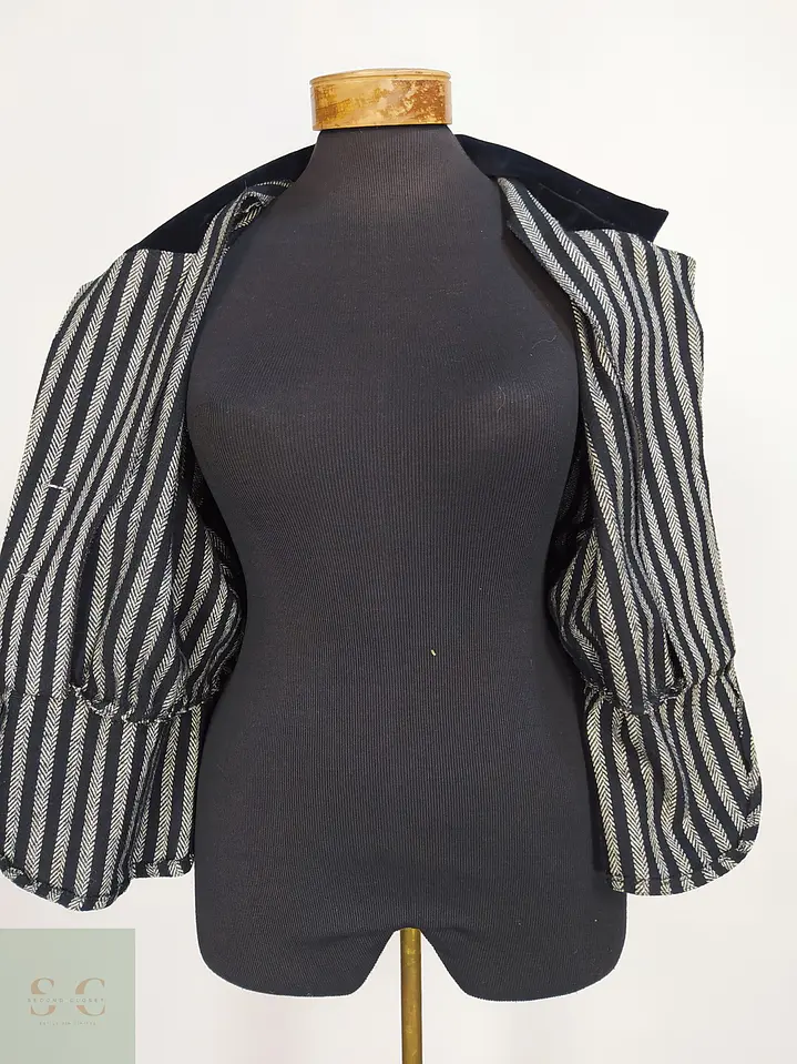 Chaqueta Vintage Miss Helen Estampado Espiga y Cuello de Terciopelo Talla SM 7