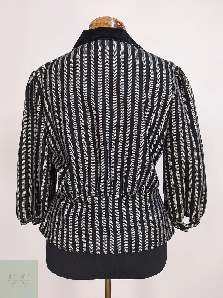 Chaqueta Vintage Miss Helen Estampado Espiga y Cuello de Terciopelo Talla SM 8