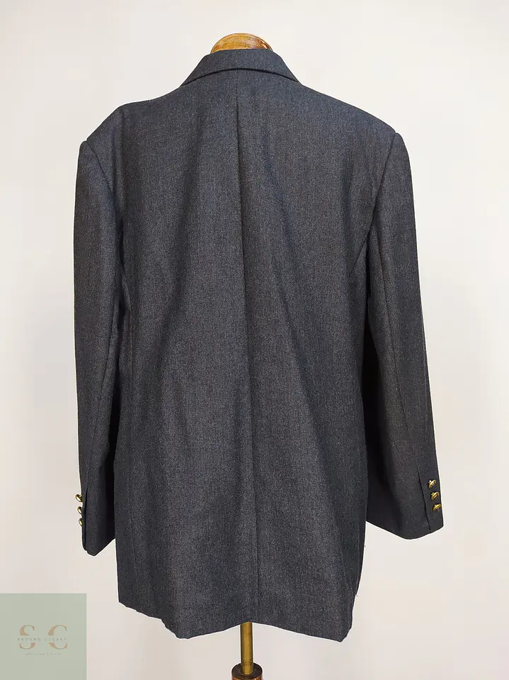 Blazer Vintage en Lana Virgen Gris Plomo con Botones Heráldicos Dorados Talla XXXL 8