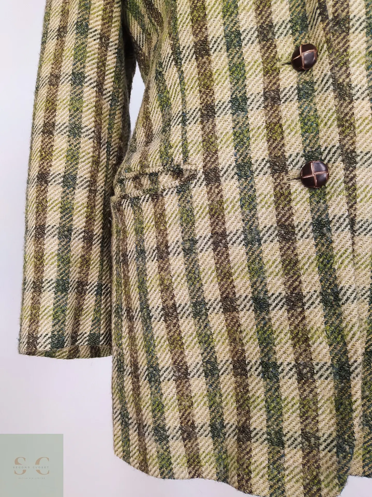 Blazer Hirsch Tweed Lana Virgen Verde Camel Talla L 3