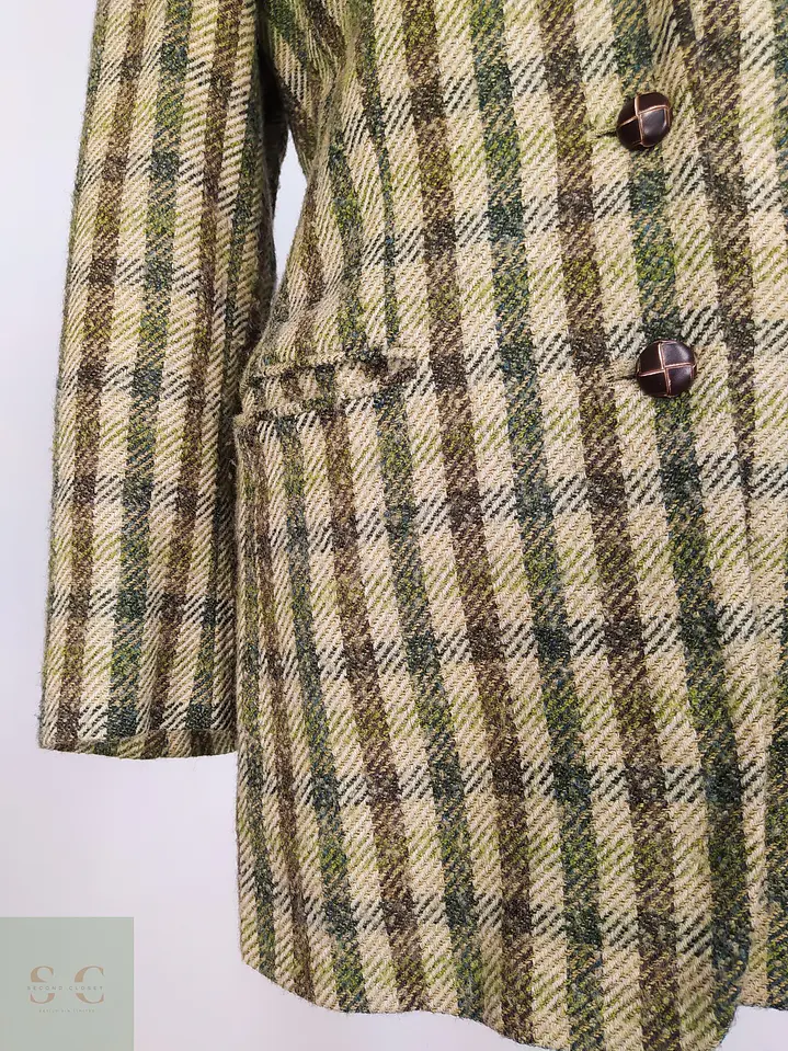 Blazer Hirsch Tweed Lana Virgen Verde Camel Talla L 3