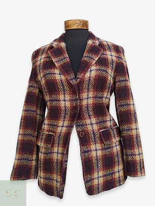 Chaqueta Blazer Gabriella Benelli en Lana Virgen a Cuadros Burdeos Talla SM