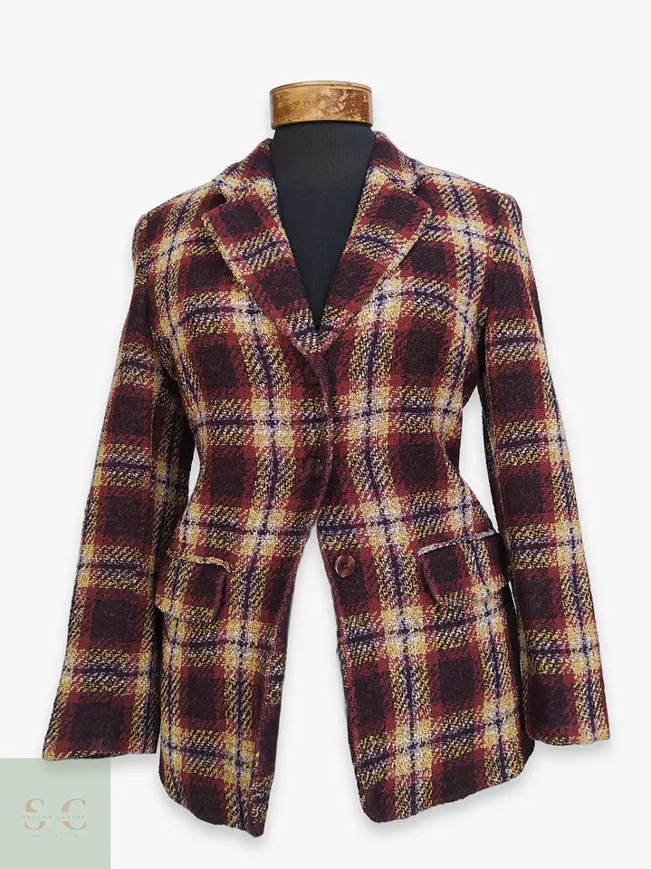 Chaqueta Blazer Gabriella Benelli en Lana Virgen a Cuadros Burdeos Talla SM 1
