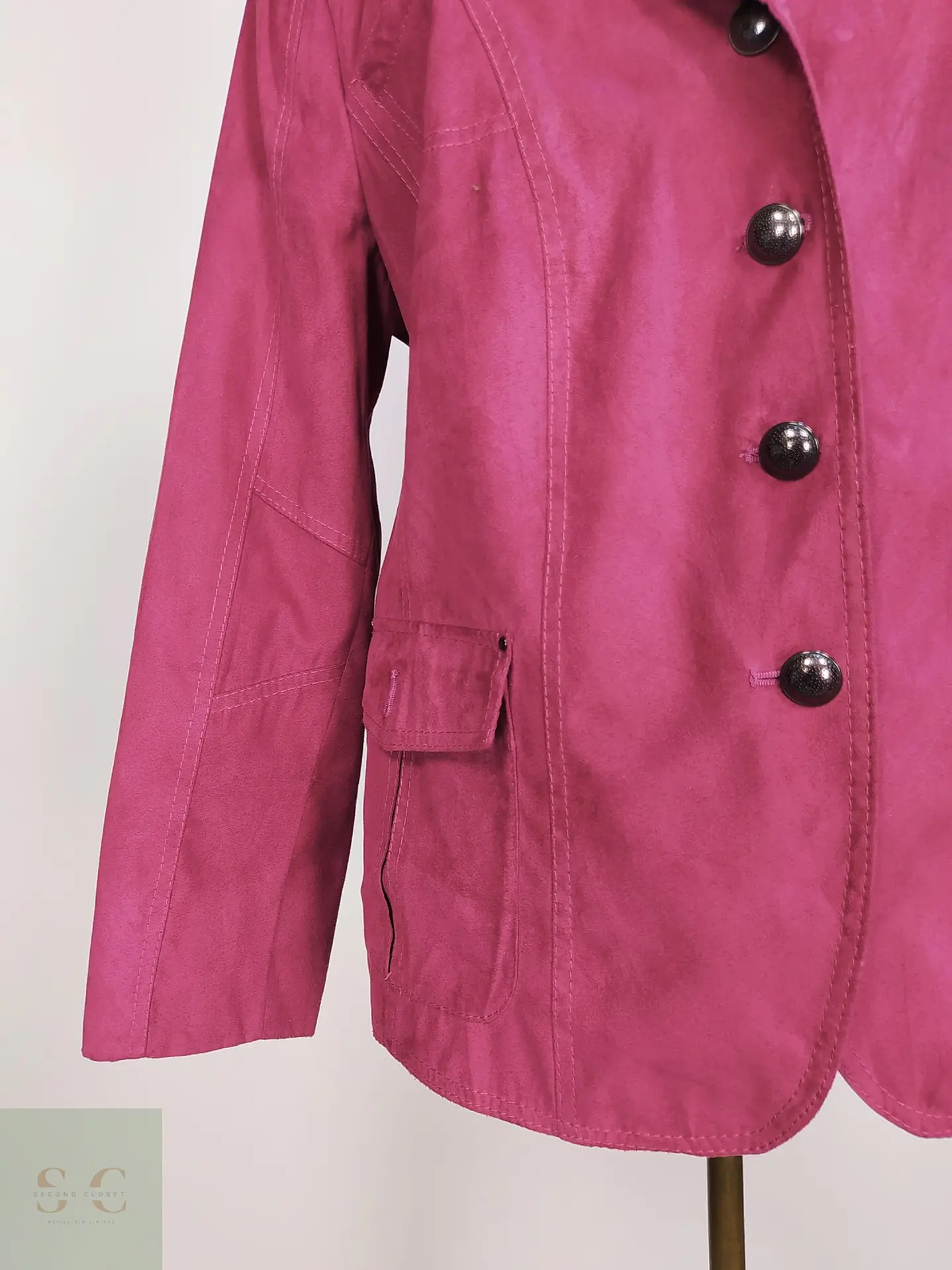 Chaqueta Blazer Walbusch Efecto Gamuza Fucsia Talla XL 3