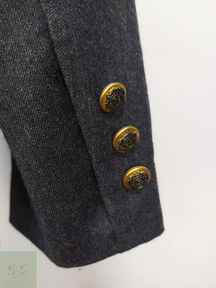 Blazer Vintage en Lana Virgen Gris Plomo con Botones Heráldicos Dorados Talla XXXL 9