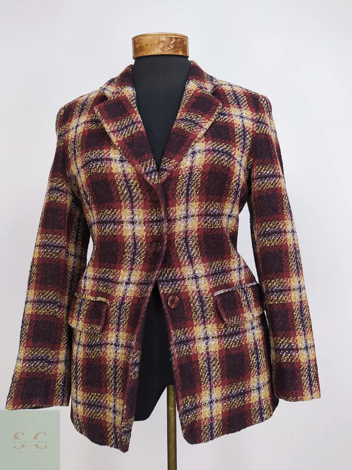 Chaqueta Blazer Gabriella Benelli en Lana Virgen a Cuadros Burdeos Talla SM 2