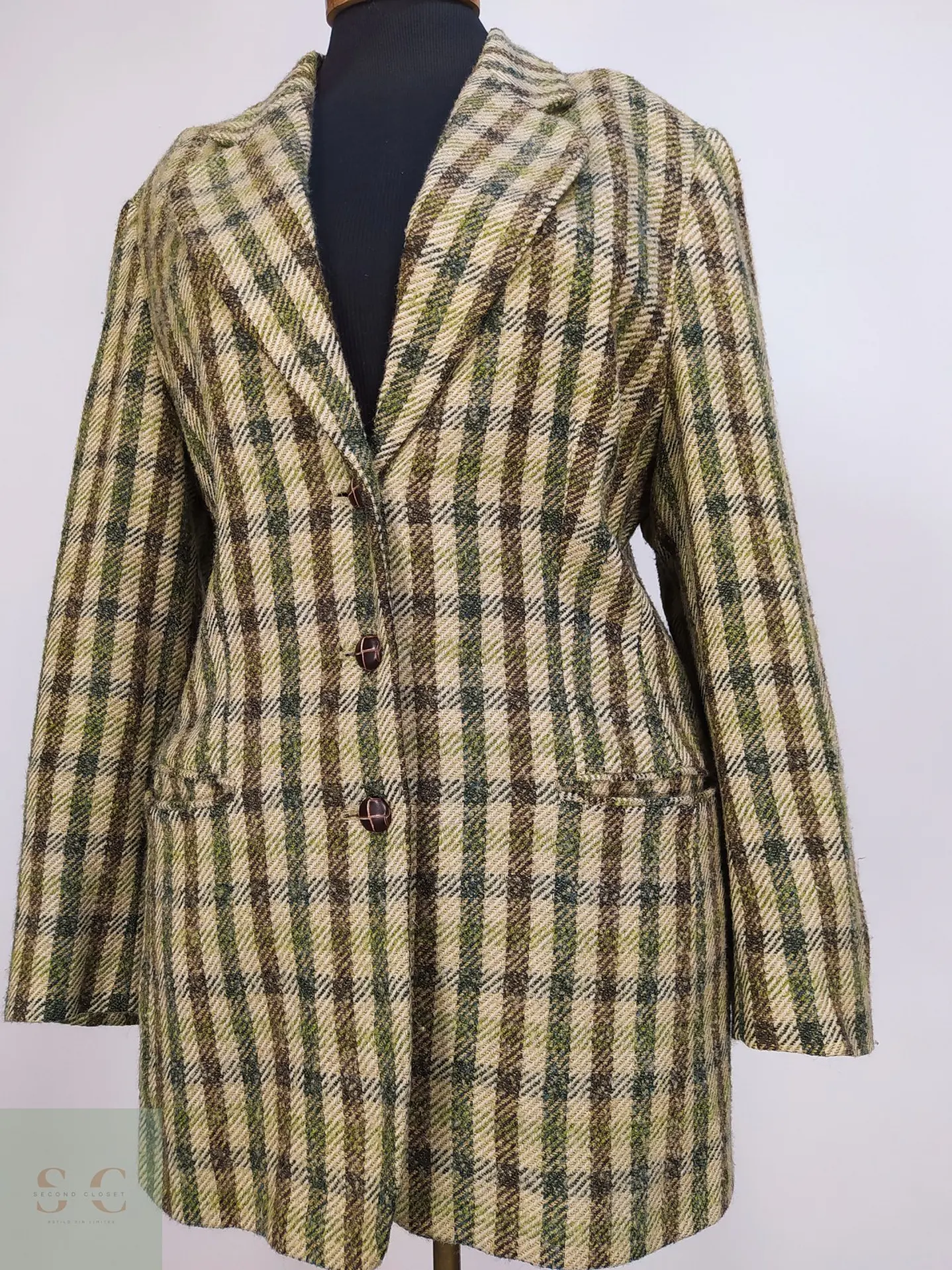 Blazer Hirsch Tweed Lana Virgen Verde Camel Talla L 5