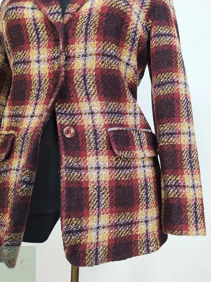 Chaqueta Blazer Gabriella Benelli en Lana Virgen a Cuadros Burdeos Talla SM 3