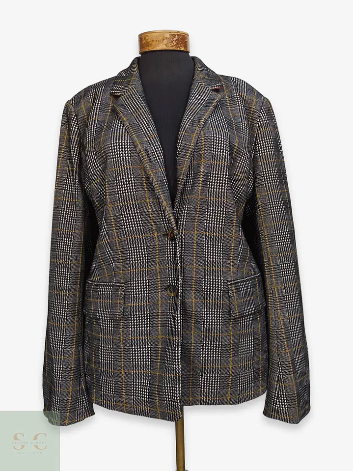 Blazer Tommy Hilfiger a Cuadros Gris y Mostaza Talla XXXL 1