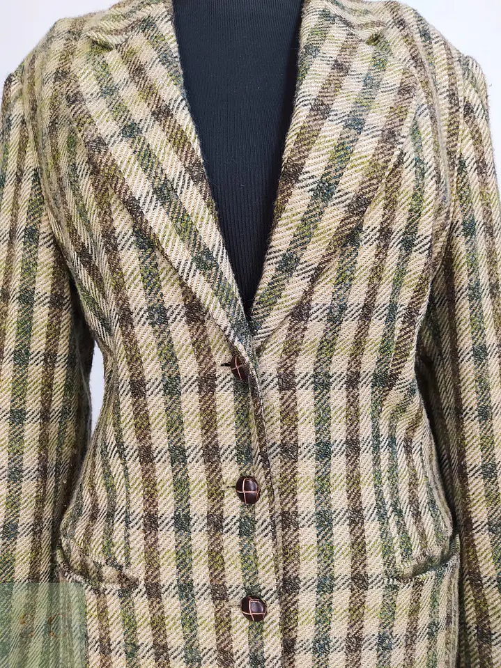 Blazer Hirsch Tweed Lana Virgen Verde Camel Talla L 6