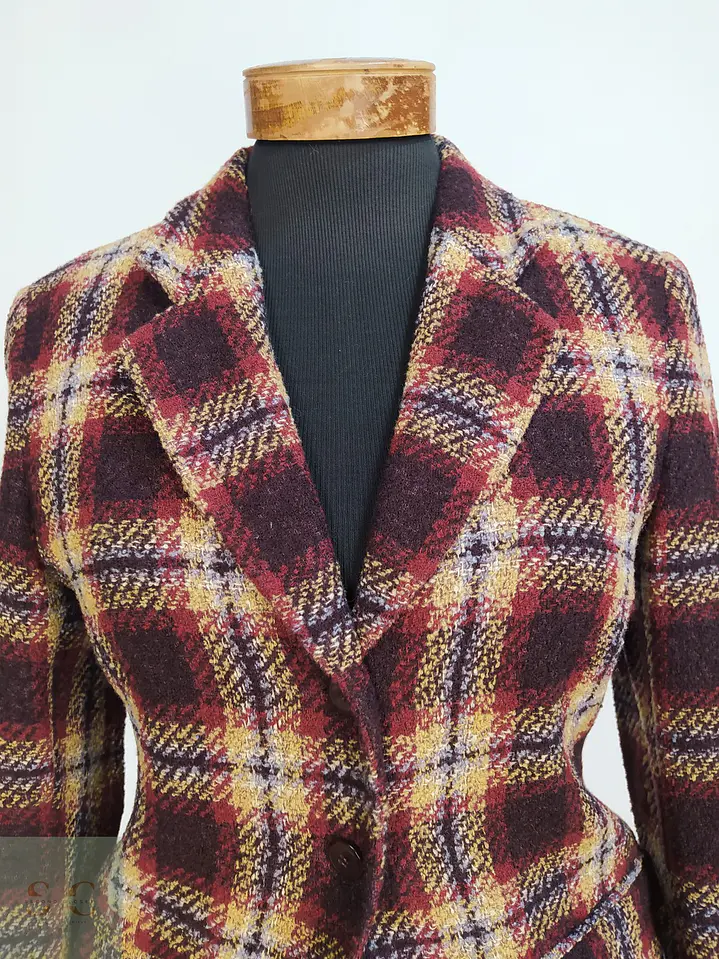 Chaqueta Blazer Gabriella Benelli en Lana Virgen a Cuadros Burdeos Talla SM 4