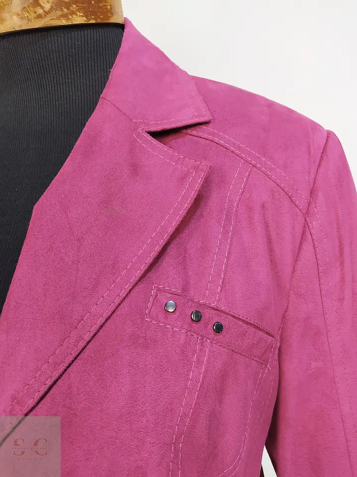 Chaqueta Blazer Walbusch Efecto Gamuza Fucsia Talla XL 6