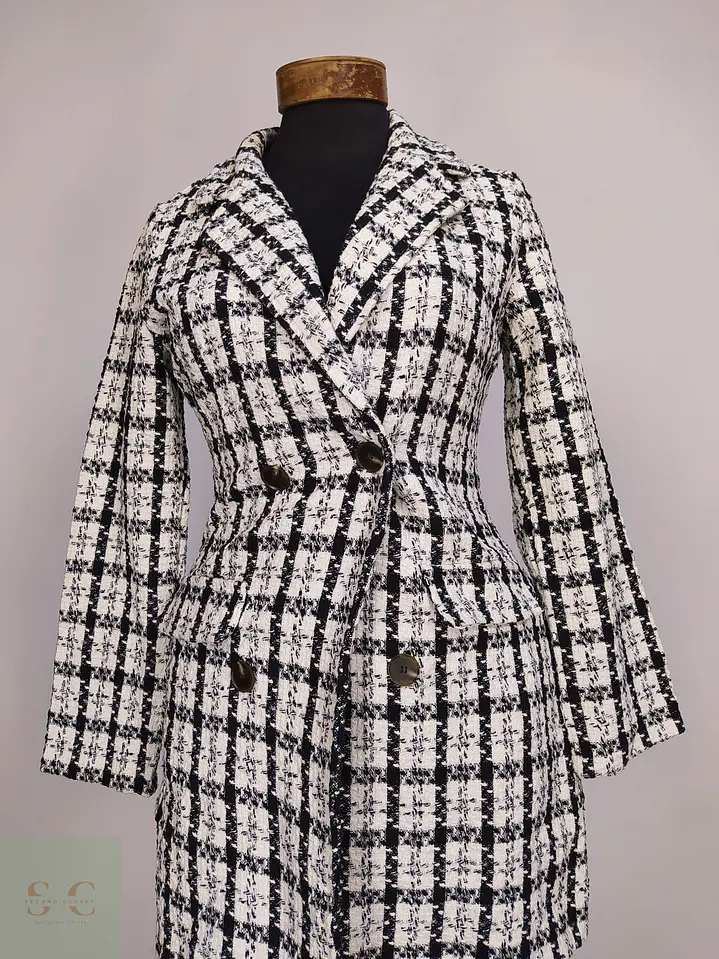 Chaqueta Larga Tweed Cruzada Blanco y Negro Talla XS 3
