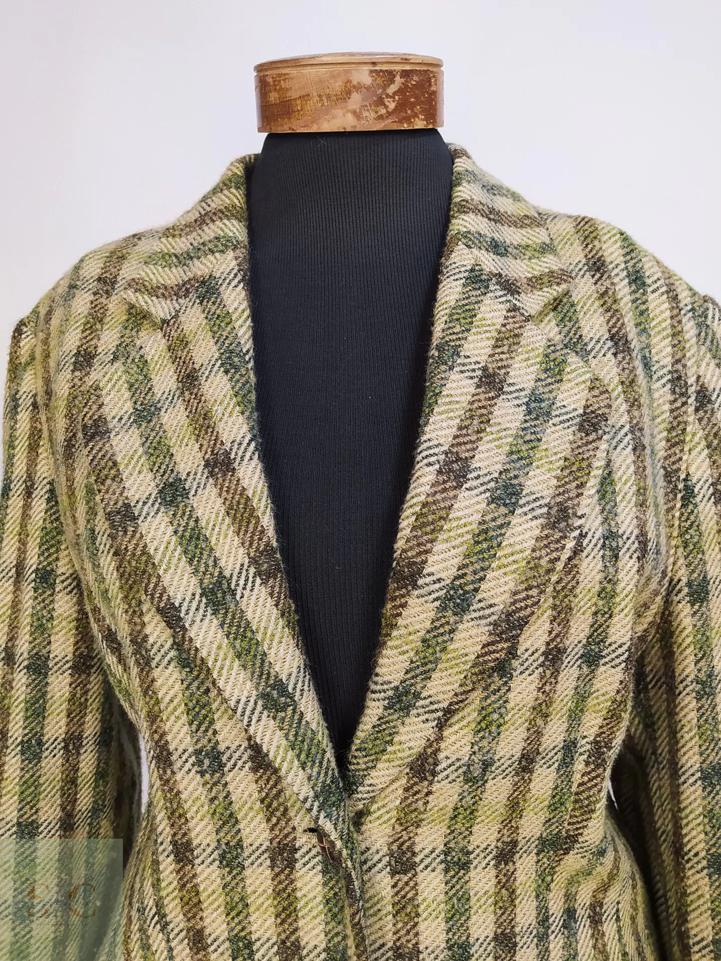 Blazer Hirsch Tweed Lana Virgen Verde Camel Talla L 7