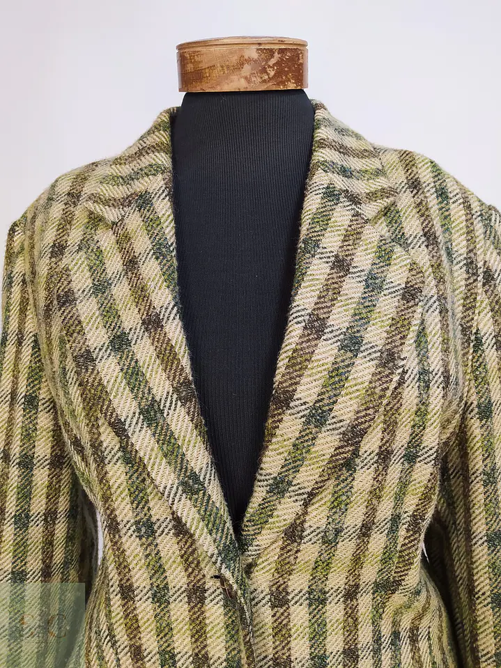 Blazer Hirsch Tweed Lana Virgen Verde Camel Talla L 7