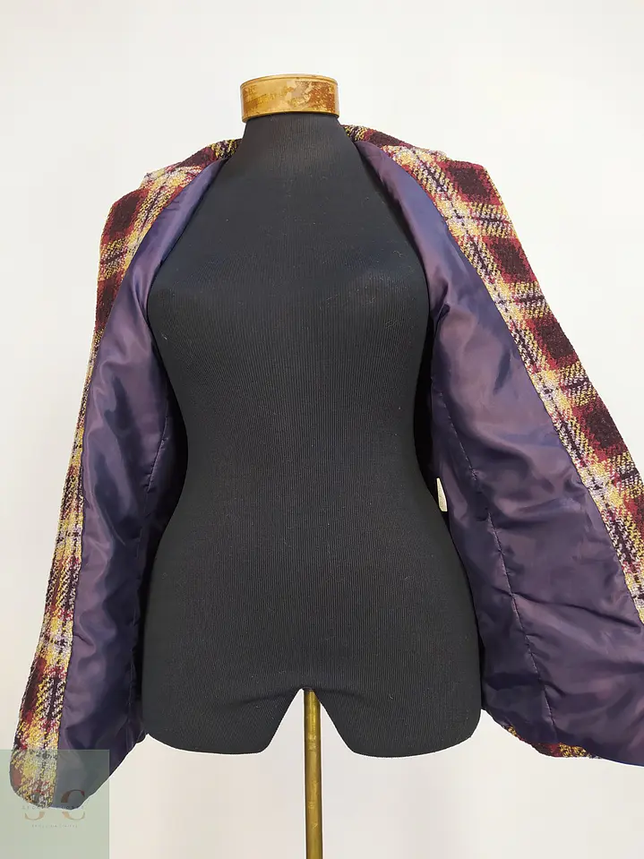Chaqueta Blazer Gabriella Benelli en Lana Virgen a Cuadros Burdeos Talla SM 6
