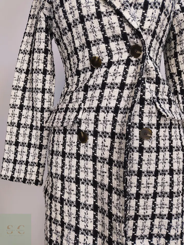 Chaqueta Larga Tweed Cruzada Blanco y Negro Talla XS 4