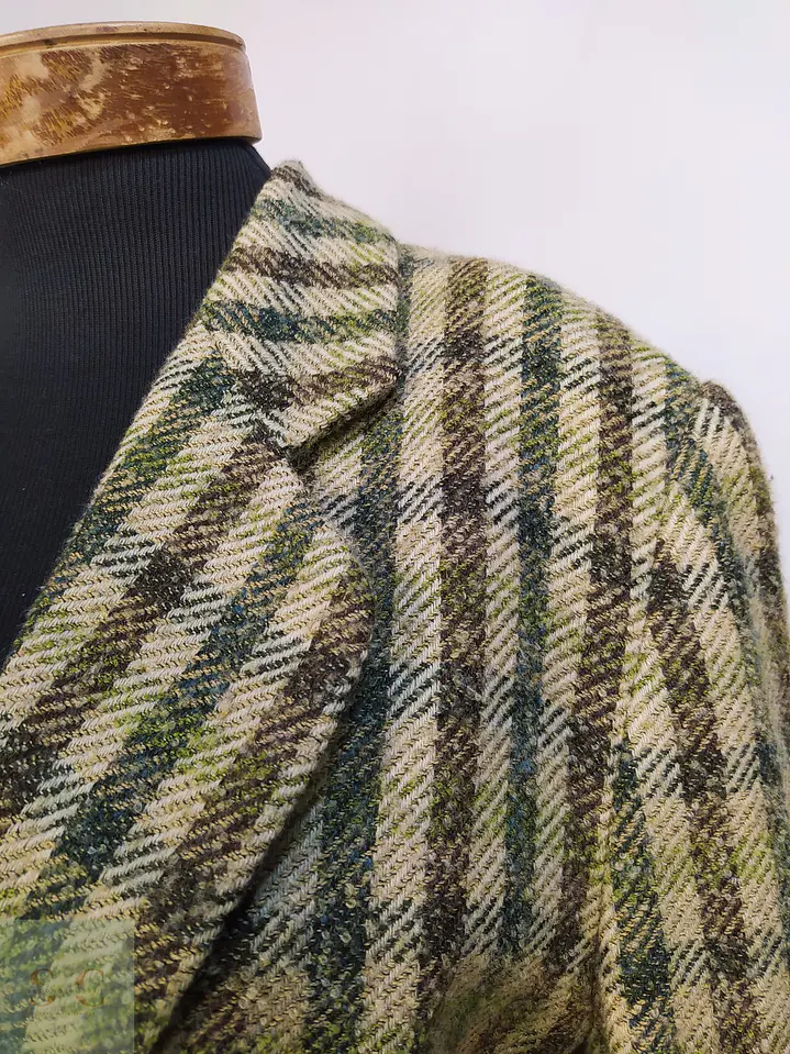 Blazer Hirsch Tweed Lana Virgen Verde Camel Talla L 8