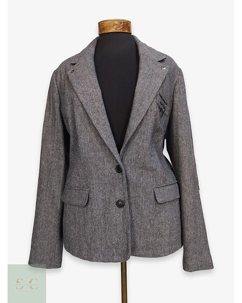 Chaqueta Blazer 4 Wards Tweed Plomo Lana Talla L