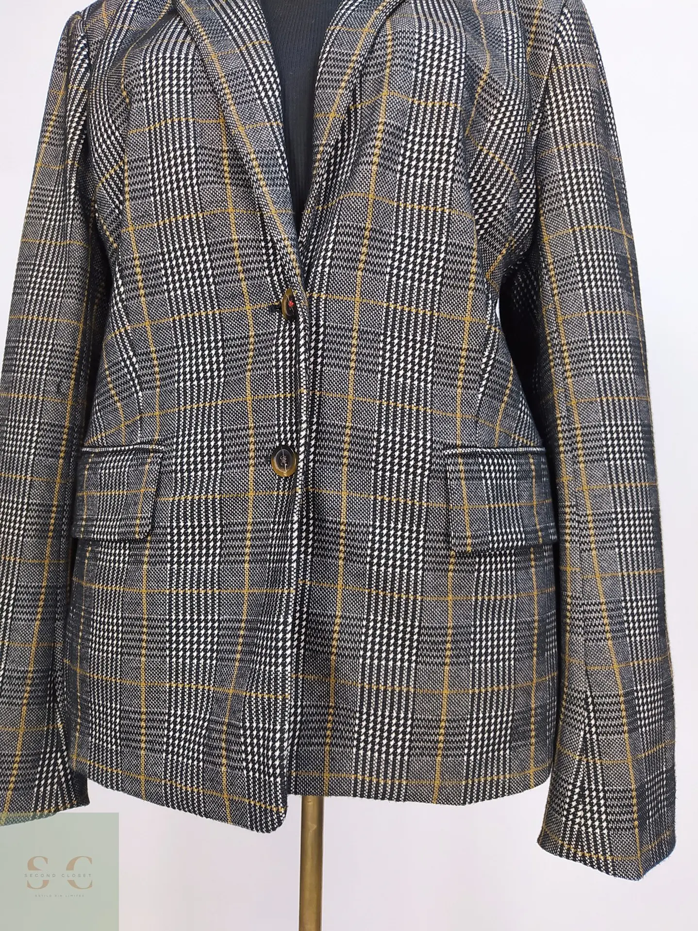 Blazer Tommy Hilfiger a Cuadros Gris y Mostaza Talla XXXL 4