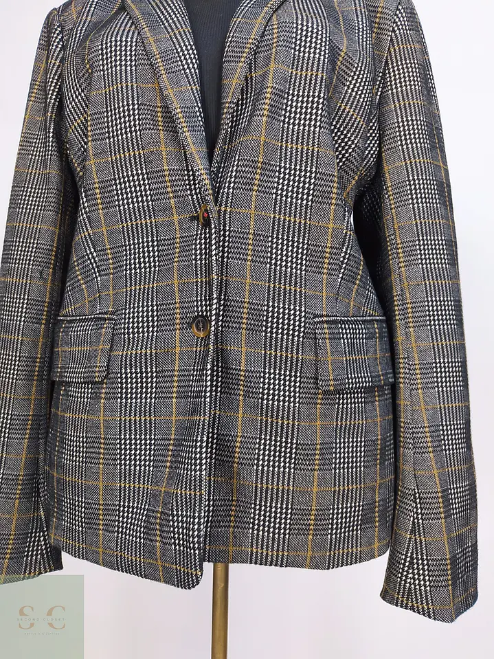 Blazer Tommy Hilfiger a Cuadros Gris y Mostaza Talla XXXL 4