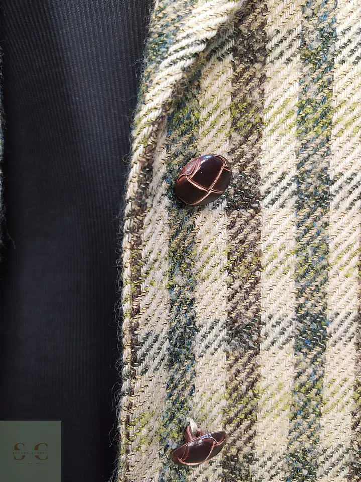 Blazer Hirsch Tweed Lana Virgen Verde Camel Talla L 9